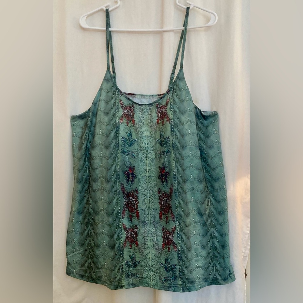 NWT Boho Green Floral Poly/Spandex Cami w/ Built in Bra Size 2XL